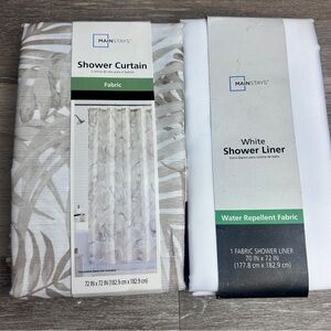 🛁 Mainstays Palm Print Beige Shower Curtain + White Liner Set 🛁